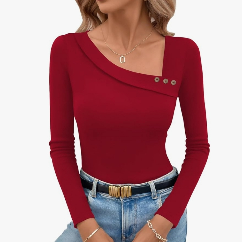 Elegant Red Asymmetrical Women's Top NIP Sz S